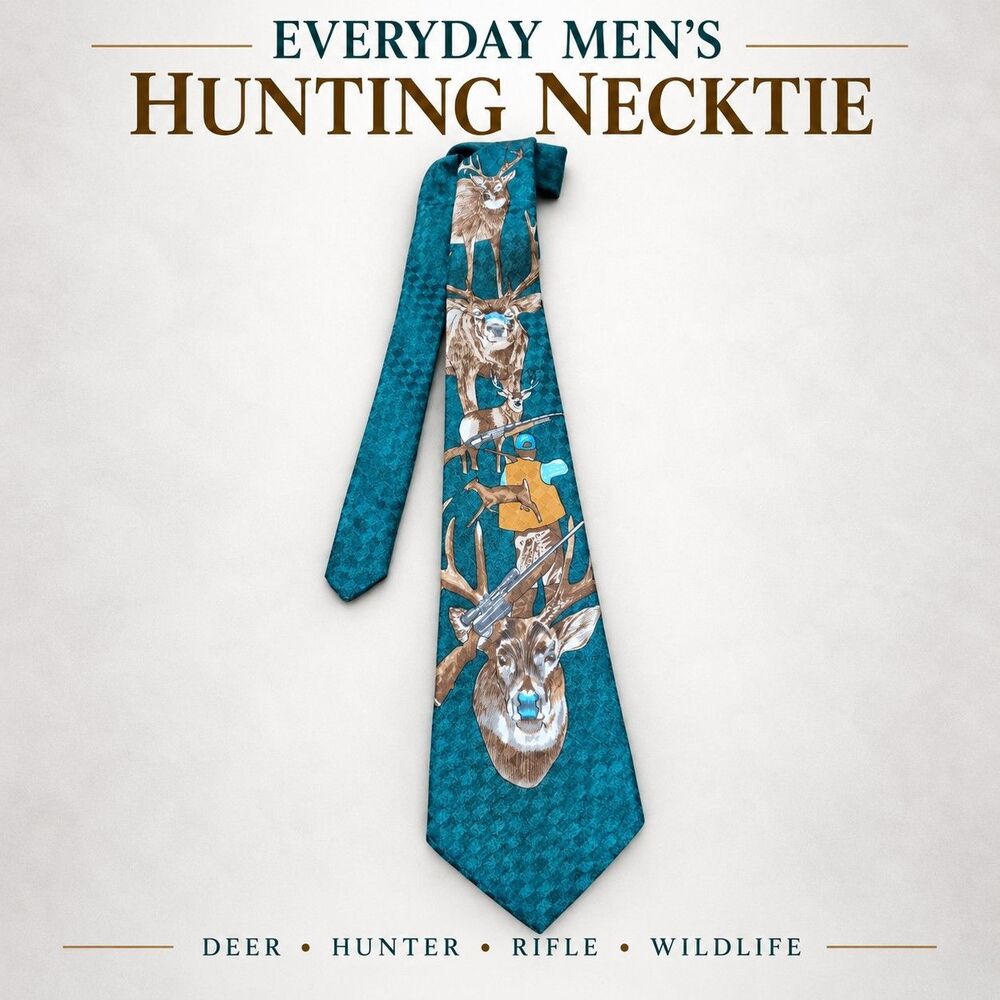 Everyday Men's Hunting Necktie Deer Hunter Rifle Wildlife Novelty Teal